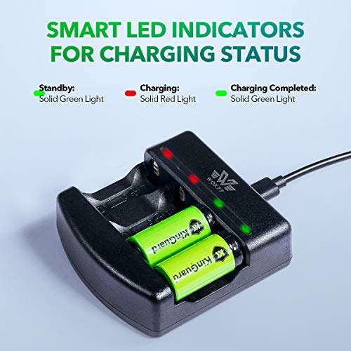 Wokyy 4 Ports RCR123A Battery Charger for Arlo Camera 3.7V Li-ion Rechargeable Batteries RCR123A 16340 5