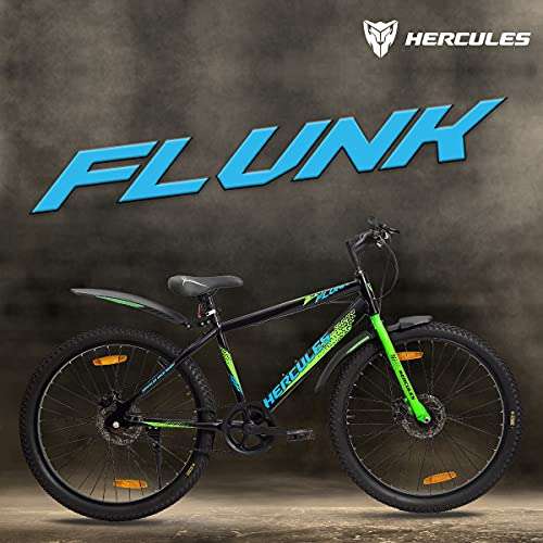 Hercules Flunk RF 26 T Single Speed Road Cycle, Unisex ( Matt Black/Green ,Ideal for : 12+ Years ,Brake : Disc ), Mountain Bike, Frame Size: 17 Inches 3
