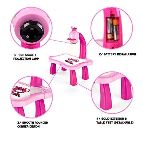 Child Learning Desk Home Projector Learning/Drawing Painting Set, Projecting Images to Help Kids Trace and Draw Educational Fun Educational Toys for Boys and Girls (Pink) 4