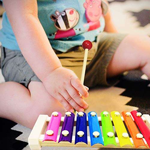 ToyerBee Musical Instruments Toys Set for Kids, 15PCS Wooden Percussion Instruments for Toddlers, Preschool& Educational Toy with StorageBag, Tambourine, Maracas, Castanets& More for Boys and Girls. 6