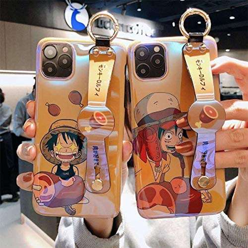 Anime One Piece Luffy Zoro Straw Hat Phone Case for iPhone 11 12 Mini Pro Max X XS Max XR 6 6S 7 8 Plus SE 2020 Soft TPU Wrist Strap Holder Cover(1, iPhone 7 8/ SE 2020) 6