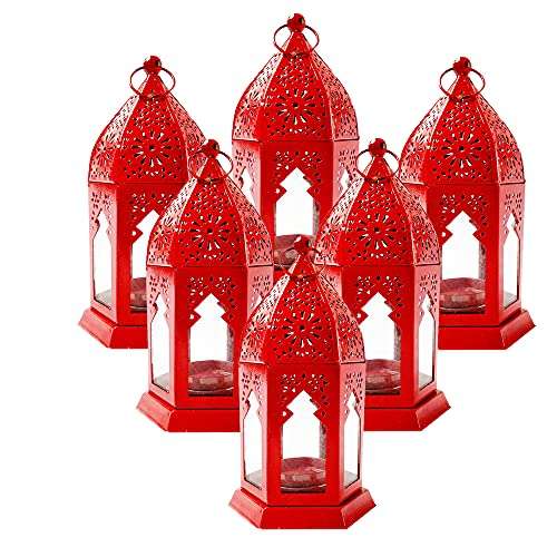 Imrab Creations Decorative Moksha Hanging Lantern | Laltern | Laltain Lamp with Tealight Candle Holder (Red, Set of 6, Combo) 2