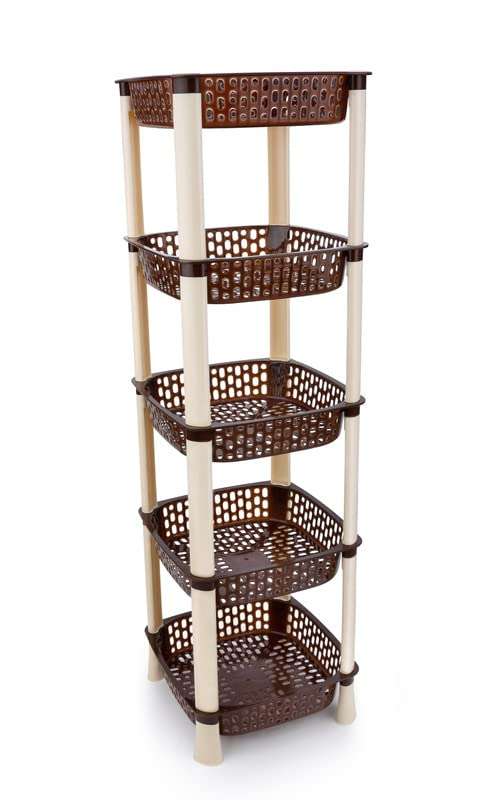 Foroly Plastic Storage Rack Shelf for Kitchen, Living Room, Bathroom, Office (Brown Color, Square Shape, 5 Step) 2