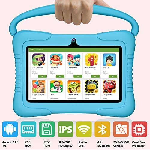 DOMATON Kids Tablet - 7 inch Android 11 Mini Tablets - 2GB RAM 32GB ROM- Tablet for Kids with Case WiFi & Parental Control (Blue) 3