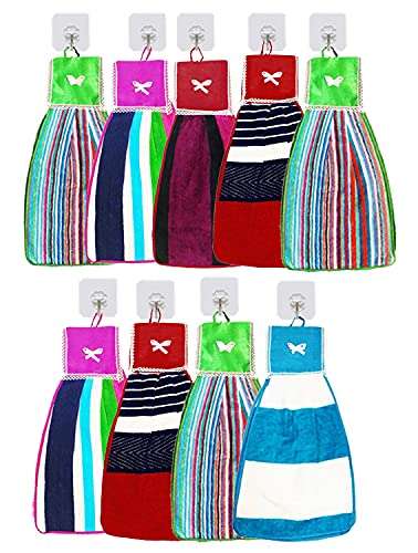 N G Products Double Sided Printed Soft Cotton Hanging Hand Towel Napkin for Wash and Kitchen Basin (Multicolor) - Pack of 9 2