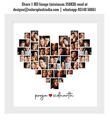 Color Splash Wooden Photo Frame Heart Shape Collage of Images for Anniversary, Birthday (Black) 3