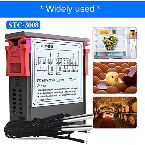 Bonarty STC-3008 Independent Dual-Way Digital Temperature Controller - Control by Setting the Temperature Setting Value and the Difference Value - 12V 3