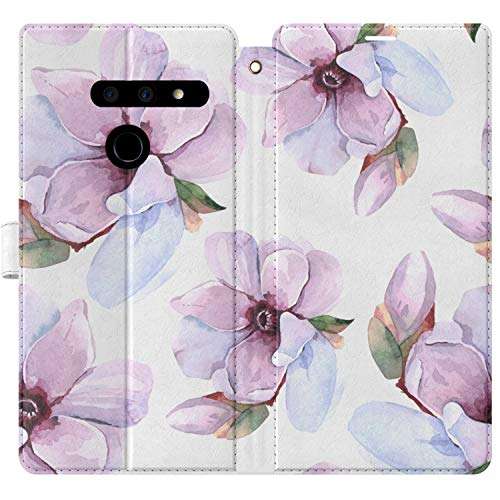 Mertak Wallet Case Compatible with LG Velvet 5G G8 ThinQ G7 V60 V50 V40 K61 W30 Floral Pastel Bloom Slim Fit Lightweight Japanese Protective Cover Card Holder Folio PU Leather Flowers Flip Magnolia 6