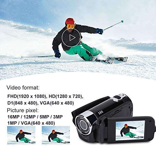 Digital Camcorder Video Camera 1080P 16MP Full HD 270░ Rotation Wide Angle Vlogging Camera Recorder 3.0 Inch IPS Screen 16X Zoom Camcorders Built-in NP5C Lithium Battery Support 32GB SD Card(Black-US) 4
