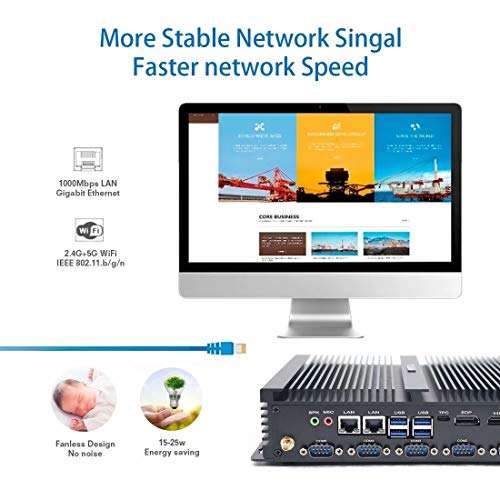 Fanless Industrial Mini PC, Intel Core i5 8250U 4K HTPC Quad Core Desktop Computer,8G RAM 512G SSD/HDMI 2.0/EDP/DP/2 Gigabit Ethernet/RS232 485 COM/WiFi 4