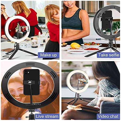 LED Ring Light, Camera Photo Video Lighting Kit 3 Lighting Modes with Adjustable Tripod, Professional Ring Light for Camera Makeup Self-portrait Video Shooting 3