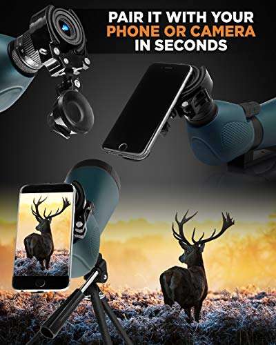 CREATIVE XP Spotting Scopes - 20x60 60mm HD Spotter Telescope for Hunting, Target Shooting, Bird Watching, Astronomy - IP67 Waterproof Spotting Scope w/Photo Clicker, Tripod & Phone Adapter, Green 4