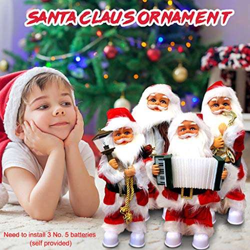 Singing Dancing Santa,Christmas Toys Decoration Ornaments,Plush Doll Hanging,Musical Moving Figure,Electric Doll Decoration Gifts (Multicolor A) 4