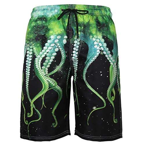 Men Shorts Casual Summer Swim Trunks 3D Graphic Athletic Elastic Waist Beach Wear Pants with Pockets (M, Green) 4