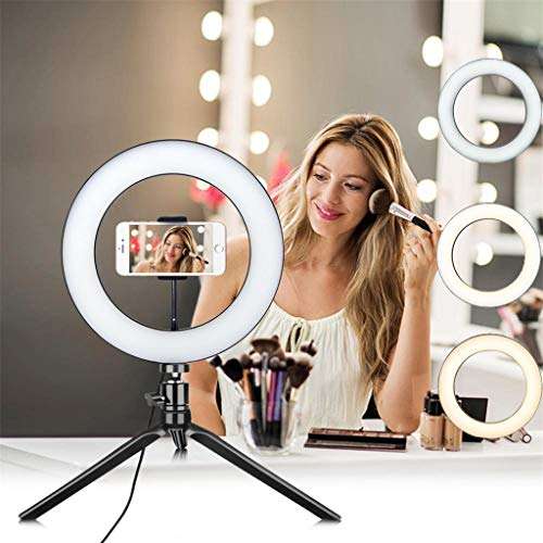 Anyren 10inch LED Ring Fill Light Selfie Ringlight with Tripod Stand, Dimmable Table Camera Makeup Light for Live Stream Video, Built-in Phone Holder 3