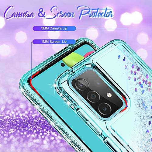 for Samsung Galaxy A52 5G/4G Case, Yunerz Liquid Quicksand Case, Girly Clear Case with Screen & Lens Film for Galaxy A52 5G/4G 6.5inch 5