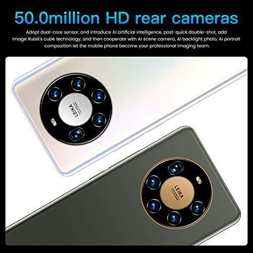 Duanmuci Sim Free Mobile Phone, Mate40pro+ Android 10.0 4GB + 64GB ROM, 50MP Rear Camera + 24MP Front Camera, 7.3" FHD+ Screen 6000mAh Battery 4G Smartphones Unlocked 5