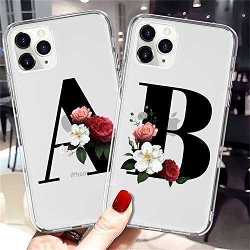iPhone case xs Transparent Letter Flowers Phone Case for iPhone 11 11 Pro X XR XS Max 8 7 6 6s Plus A to Z Clear Soft TPU Back Cover-205-For iPhone 11Pro Max 3