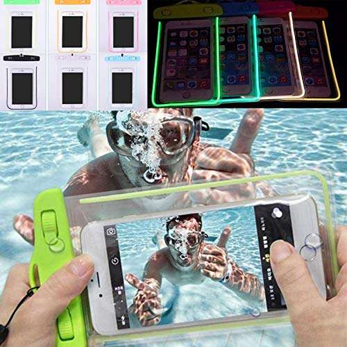 TreeLeaff Universal Waterproof Pouch, IPX8 Waterproof Cellphone Dry Bag Underwater Case Water Sports Phone Bag Outdoor Sports Case Fluorescent for Mobile Phones Clear 3