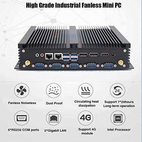 Fanless Industrial Mini PC, Intel Core i5 8250U 4K HTPC Quad Core Desktop Computer,8G RAM 512G SSD/HDMI 2.0/EDP/DP/2 Gigabit Ethernet/RS232 485 COM/WiFi 6