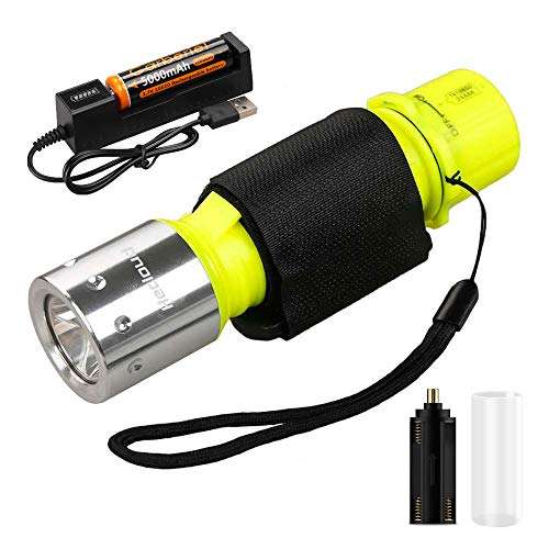 Jisell Scuba Diving Flashlight 3 Modes Handheld IPX8 Waterproof Level Underwater Torch Scuba Safety Light with Battery Charger 2