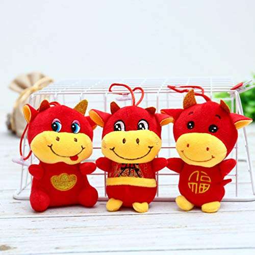 VALICLUD Plush Cow Doll Stuffed Animal Toy Cow Plush Pillow Farm Animals Car Pendant Chinese New Year Ox Ornament with Chinese Costume for Spring Festival Birthday Kids Toddler Favor 4