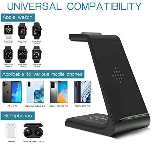 Wireless Charger,ZHIKE 3 in 1 Qi-Certified 10W Fast Charging Station for Apple iWatch Series 6/5/4/3/2/1,AirPods,Wireless Charging Stand Compatible with iPhone 11 Series/XS MAX/XR/Samsung?With A Plug? 3