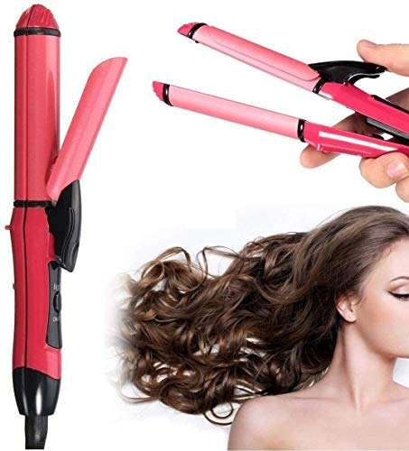 2-in-1 Ceramic Plate Essential Combo Beauty Set of Hair Straightener and Plus Curler hair curler for women, hair straightner for women, hair 4