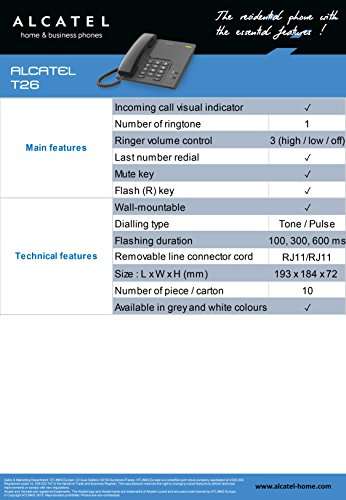 Alcatel T-26 Black Corded Landline Phone With Wall Mountable & Visual Call Indicator Supported By Radial Key, Flash, Mute & Pause Function 4