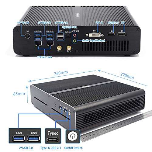 Gaming PC Intel i7-7920HQ Quad-core Processor Mini PC GTX1650 4G with Windows 10 Pro, 8G DDR4 RAM 512G SSD, 2xLAN, M.2 SSD/2.5 inch SSD/HDD Slot, Dual Band WiFi & BT4.2, HDMI+DP+DVI, 4K 5