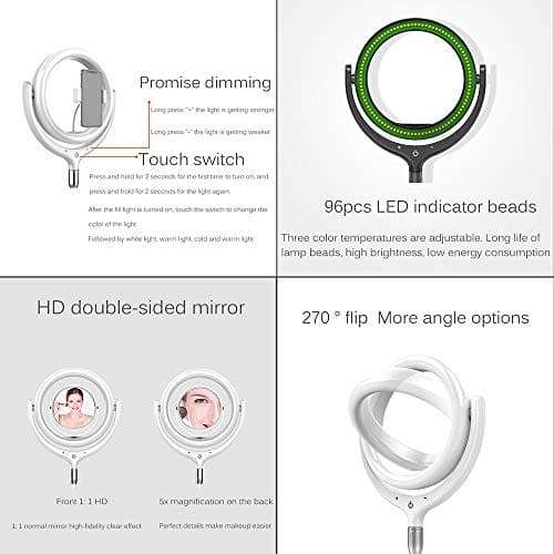 Fill light ZGM Beauty Light Ring LED Rotation Selfie Makeup Mirror Phone Live Broadcast Hose Clamp Telescopic Stand 3 Color Temperature Shooting Video 3