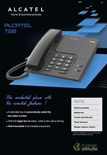 Alcatel T-26 Black Corded Landline Phone With Wall Mountable & Visual Call Indicator Supported By Radial Key, Flash, Mute & Pause Function 3