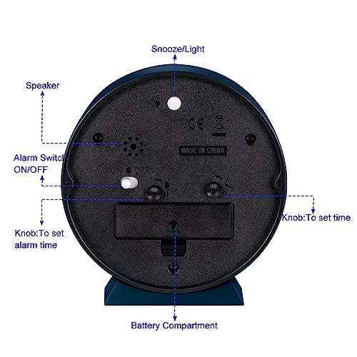 Tinload 4.5" Battery Operated Antique Retro Analog Alarm Clock, Small Silent Bedside Desk Clock with Manual Light, Battery Operated, Snooze, for Living Room, Bedroom, Bedside, Desk(Dark Green) 5