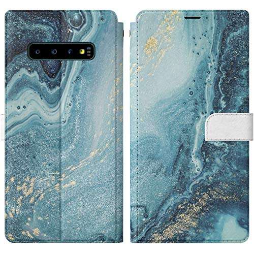 Mertak Wallet Case Compatible with Samsung Galaxy Note 20 Ultra 10 Plus S20 A70 S10 Blue Folio Abstract Ocean Slim Magnetic Glitter Protective PU Leather Cover Card Holder Texture Lightweight Painting 3