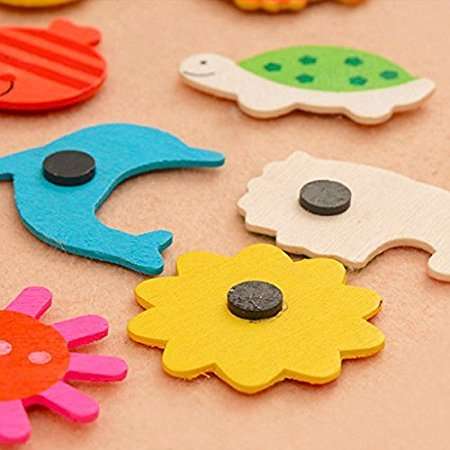 Grizzly Colored Wooden Cartoon or Nature Theme Fridge Magnets - Set of 40- Multi Color 6