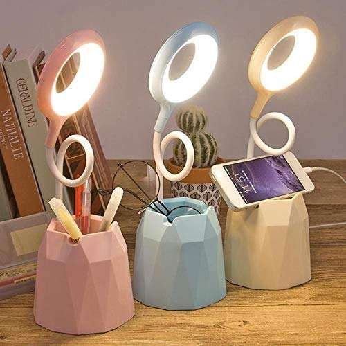 Flashes Table lamp Rechargeable Flexible USB Table Lamp Brightness Controllable Three-Touch Dimming Storage Pen Phone Holder Touch Ring Light (Body Color : 03) Ringlight Flashes ( Color : Blue ) 2