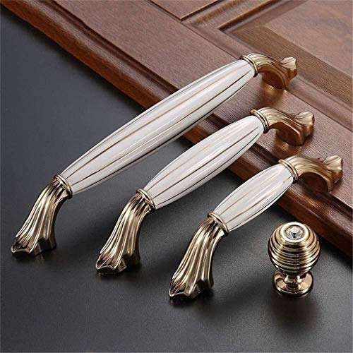 2 PCS Golden Color Ceramic Wardrobe Thick Zinc Alloy European Style Sliding Door Handle Drawer with Screws Door Handle 192mm Hole Distance 1201 6