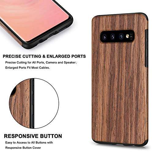 TENDLIN Galaxy S10 Plus Case Wood Grain Design and Flexible TPU Silicone Hybrid Slim Case Compatible with Samsung Galaxy S10+ (Red Sandalwood) 5