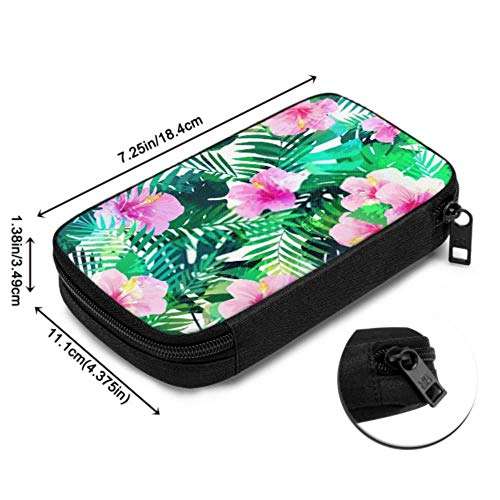 Electronics Accessories Organizer Bag Seamless Pattern Exotic Hibiscus Flowers Palm Electronics Organizer Electronic Accessories Organizer Bag Storage Bag of Cases for Cable, Charger, Phone, USB, S 6