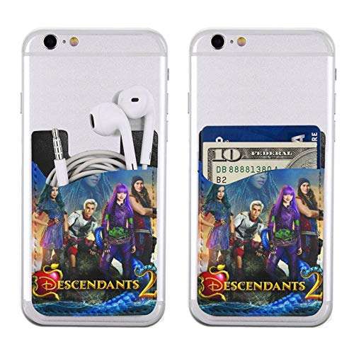 Descendants Cell Phone Card Holder Stick-On Id Credit Card Wallet Phones Case Pouch Sleeve Pocket for Many Smartphones 6