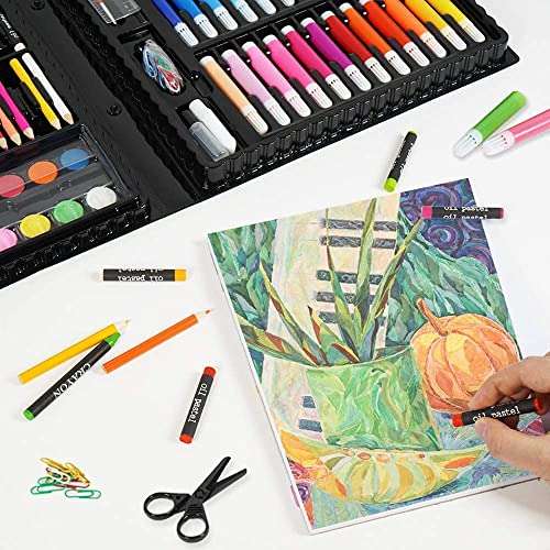 KrissKross Art Supplies for Kids Deluxe Kids Art Set for Drawing Painting and More with Portable Art Box, Coloring Supplies Art Kits Best Christmas Great Gift for Kids (150Pcs -Black) 4