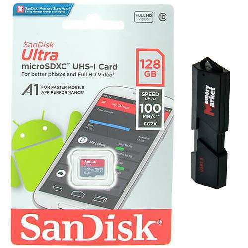 SanDisk Ultra 128GB MicroSD XC Class 10 A1 UHS-1 Mobile Memory Card up to 98MB/s Read Speed (SDSQUAR-128G-GN6MN) with USB 3.0 Dual Slot MemoryMarket MicroSD & SD Memory Card Reader 2