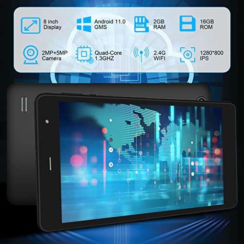 8 inch Tablets Android 11 Tablet, 2GB RAM 16GB ROM Quad-Core Processor 5MP & 2MP Dual Camera WiFi Bluetooth 8" IPS HD Touch Screen Tablet 3