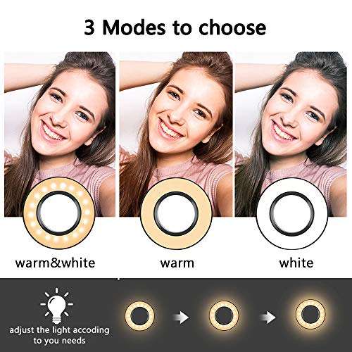 Docooler 6inch Ring Light with Stand, 3-Colors Dimmable Standing Floor Light for Vlogging YouTube Video Make-up Selfie, USB Powered 4