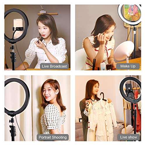 GAO-bo LED Ring Light Vlogging Selfie Photography Video Lights with Cold Shoe Tripod Ball Head & Phone Clamp,10.2 Inch 26cm USB 3 Modes Dimmable (Color : Black) 5
