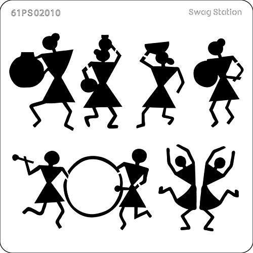 Warli Art Stencils for Wall Painting-Dancing Warli Stencil-Warli Art Stencils for Craft-Warli Stencils for Painting-Stencils for Fabric Painting- Size (6"X6") 3