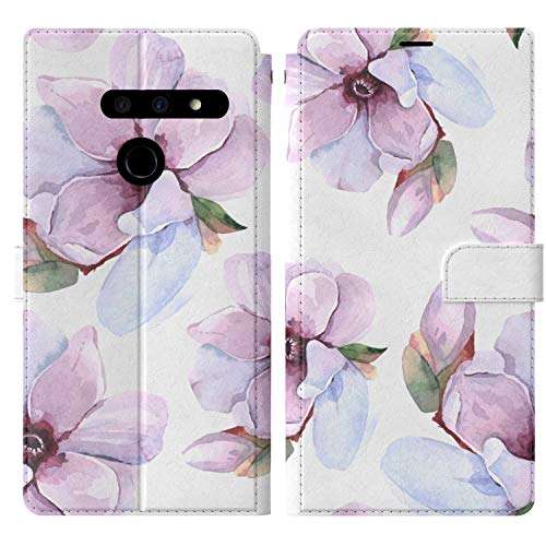 Mertak Wallet Case Compatible with LG Velvet 5G G8 ThinQ G7 V60 V50 V40 K61 W30 Floral Pastel Bloom Slim Fit Lightweight Japanese Protective Cover Card Holder Folio PU Leather Flowers Flip Magnolia 3