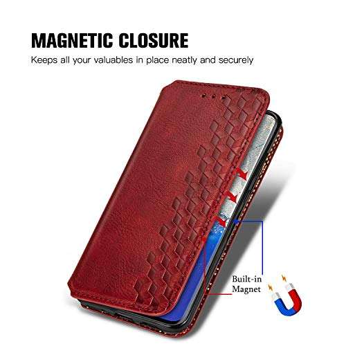 Cell Phone Case for Samsung Galaxy, Premium PU Leather Wallet Case Slim Magnetic Stand Flip Protective Cover with ID & Credit Card Slot Holder for Samsung Galaxy S20 Ultra 6.9-inch (Red) 6