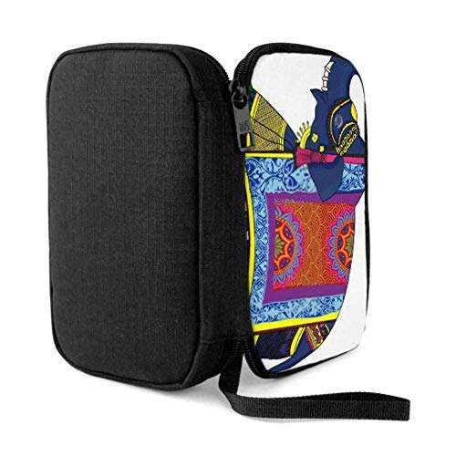 Electronics Accessories Organizer Bag Navy Blue Indian Elephant Decorated Traditional Electronics Organizer Traveling Electronic Organizer Storage Bag of Cases for Cable, Charger, Phone, USB, Sd Ca 4