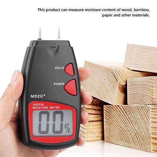 Moisture Meter, Walfront MD2G+ Handheld LCD Display Digital Moisture Meter Wood Bamboo Cotton Tobacco Paper Humidity Moisture Content Tester with 2 Replace Pin&Manual 5